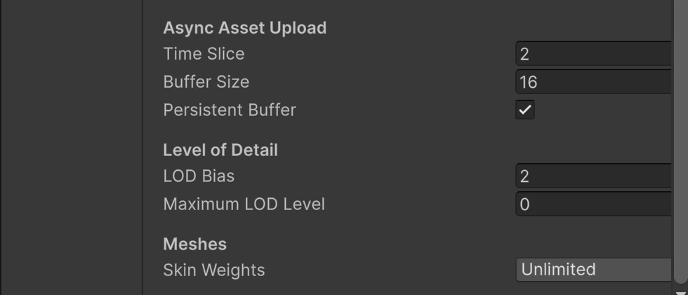 The initial Quality Settings capture uses LOD Bias 2 and Maximum LOD Level 0. The later LOD preview uses Bias 1; the two screenshots deliberately illustrate different quality settings.