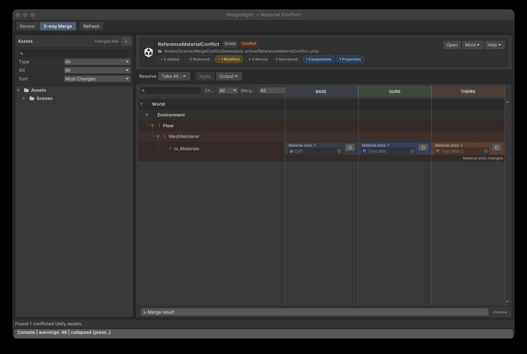 Unity material reference conflict in MergeSight